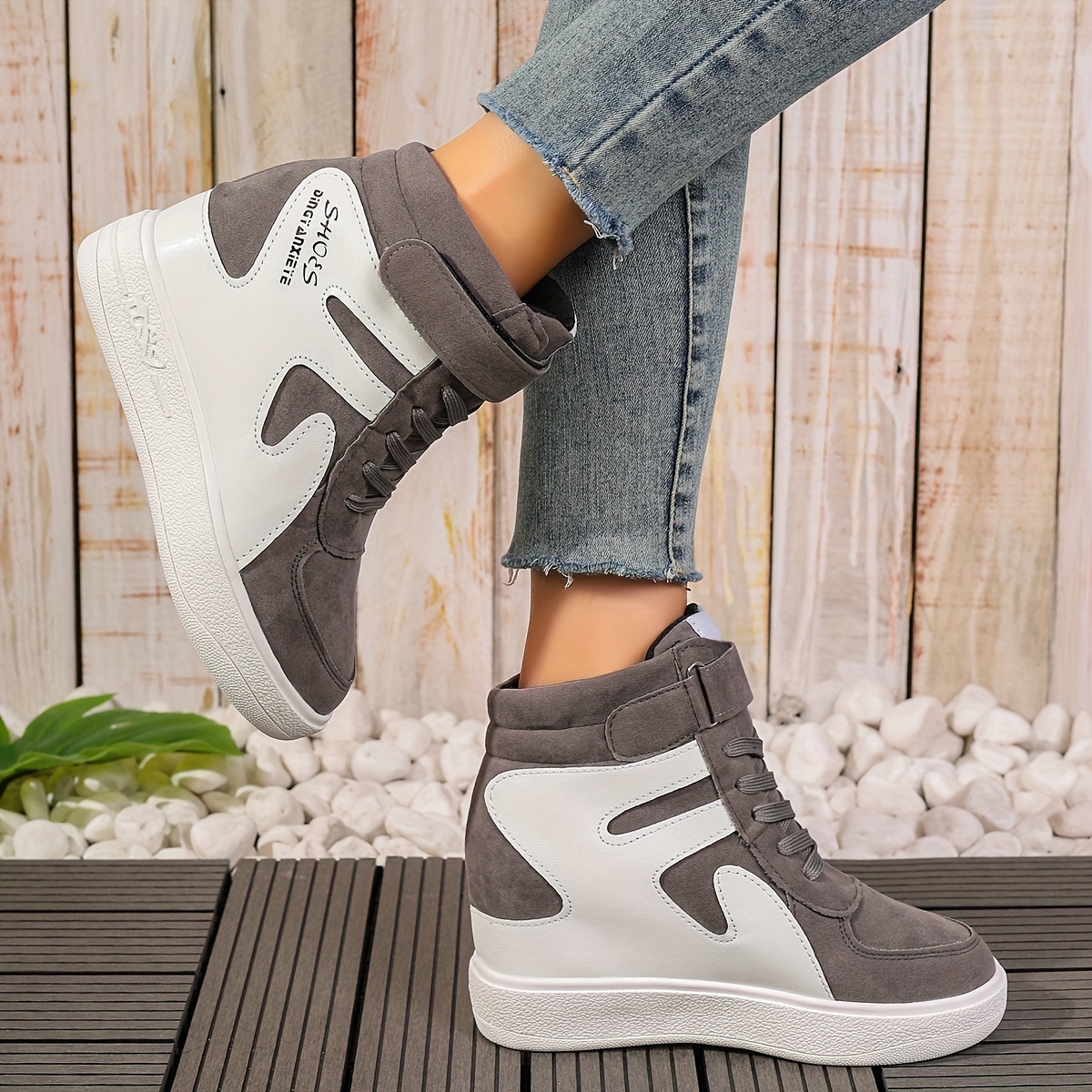 White and grey Women's Wedge Heel Sneakers sold by 100 Spartans