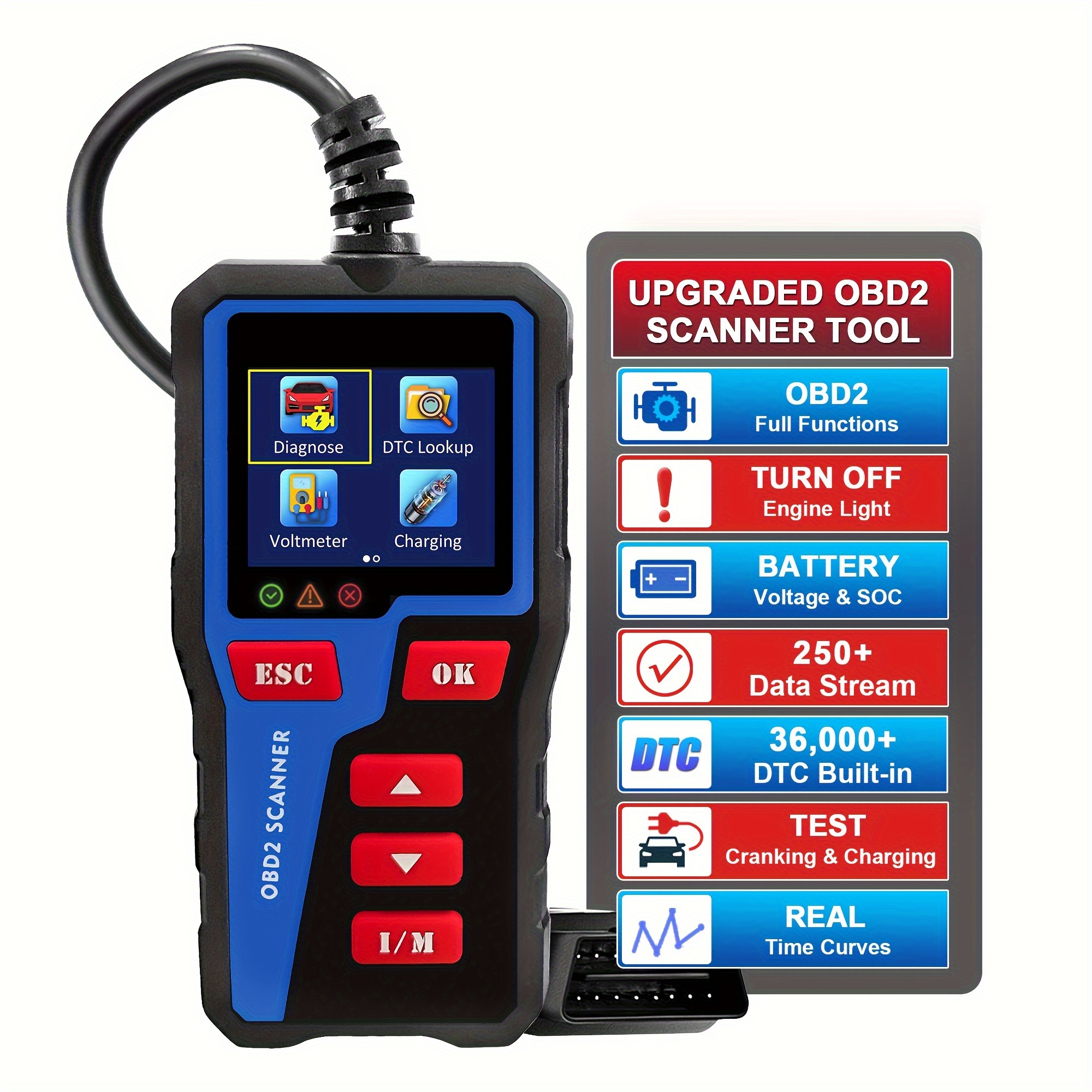 

Obd2 Diagnostic Tool, Obdii Car Codes Test Live Im Readiness Cranking And Charging Eobd Obd2 Can Diagnostic Tool For Obdii 12v