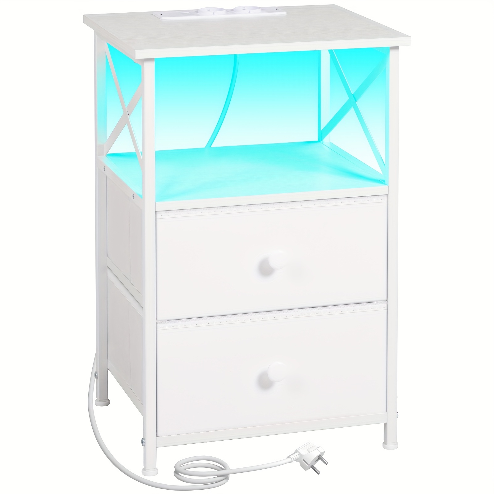 E-shop AMHANCIBLE Nachttisch Set 1/2-teilig, LED-Nachttisch mit Ladestation, Beistelltisch mit USB-Anschlüssen und Steckdosen, Nachttisch mit 2
