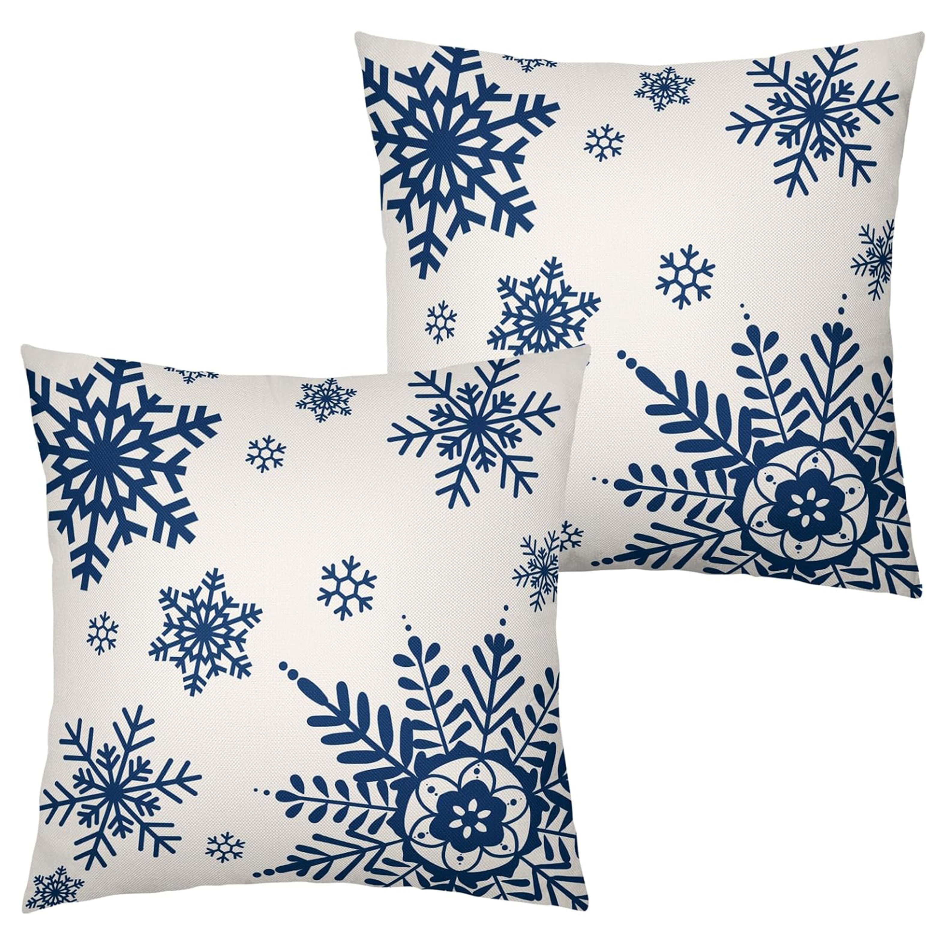 

2-pack Contemporary Snowflake Throw Pillow Covers, Machine Washable, Zippered Polyester Pillowcases, Decorative Winter Snowflakes & Floral Pattern, Versatile Room Decor, Single-sided Print - No Insert