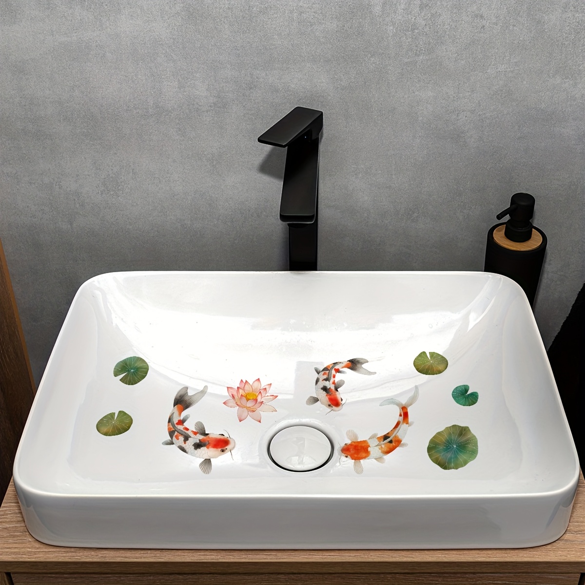 Image of 1pc Chinese Style Lotus Hand Basin Sticker, Bathroom Sink Decoration Sticker, Creative Washbasin Waterproof Mural