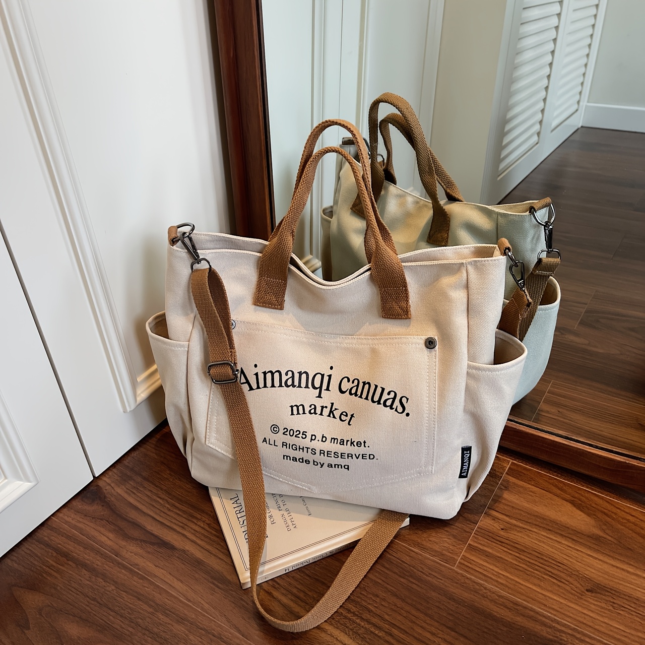 TEMU Commuting Shoulder Bag, Tote Bag, Crossbody Bag, , Thickened Canvas Bag, Niche Bag Series, Lazy Style, Cloth Bag, Suitable For Street