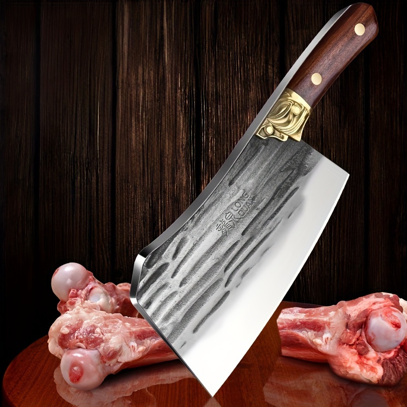Meat Cleaver, 2PCS Set 8 inch Forged Chopping Knife Longquan Hammer Pattern  Old Chinese Kitchen Knife high Carbon Steel Chopping Chicken and Fish Knife  : : Home
