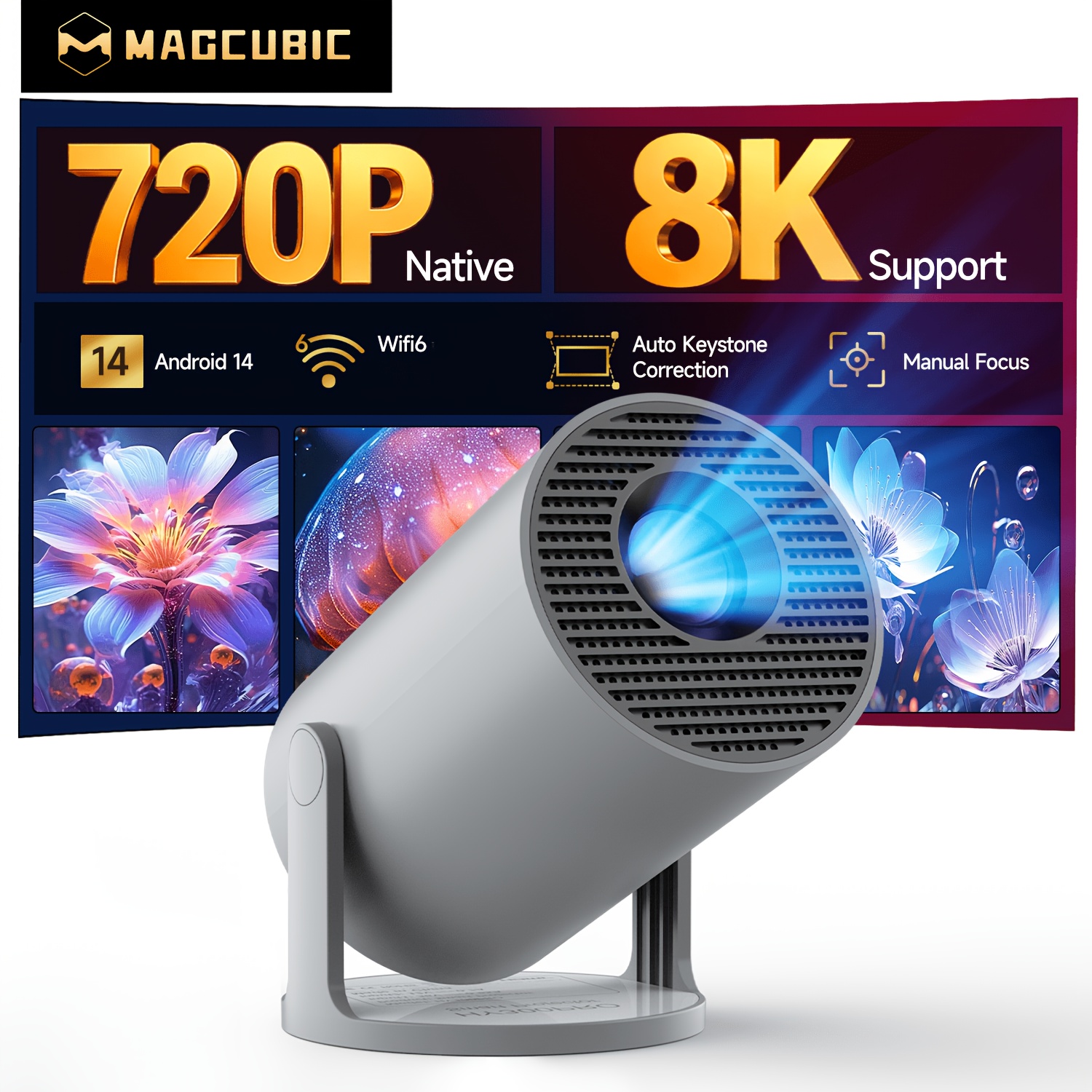 Image of Magcubic Smart - 180° Flexible Rotation - 1gb +8gb Rom Storage-280ansi- 14.0 System And Wifi 6 Bt5.4 - H726 - Native 720 Support 8k