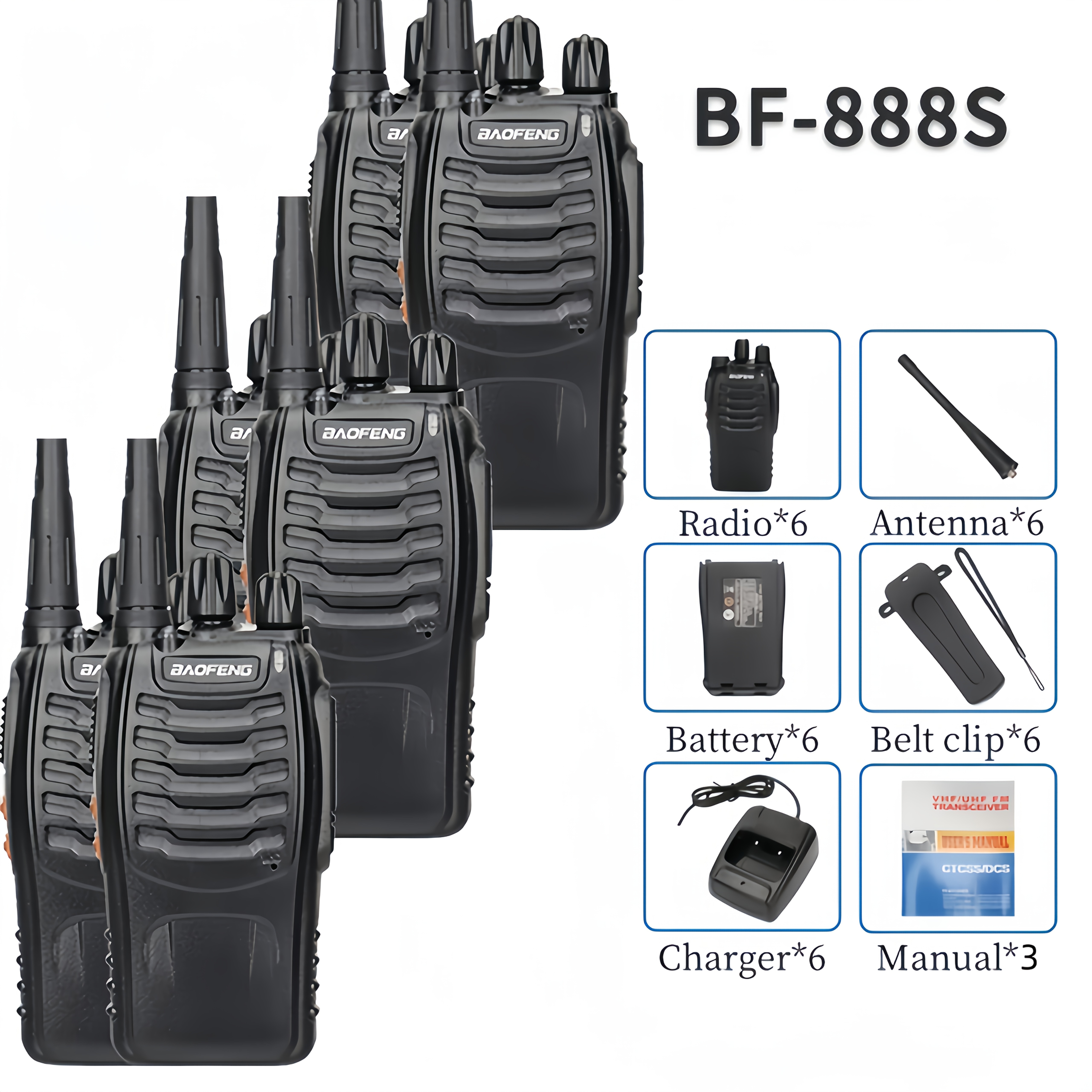 Baofeng 888s Rechargeable Long Range Walkie-talkie For Adults With Earphones, 16-channel Professional Radio Handheld Radio For Hunting, Outdoor Activities, Etc. (with 6 Earphones)