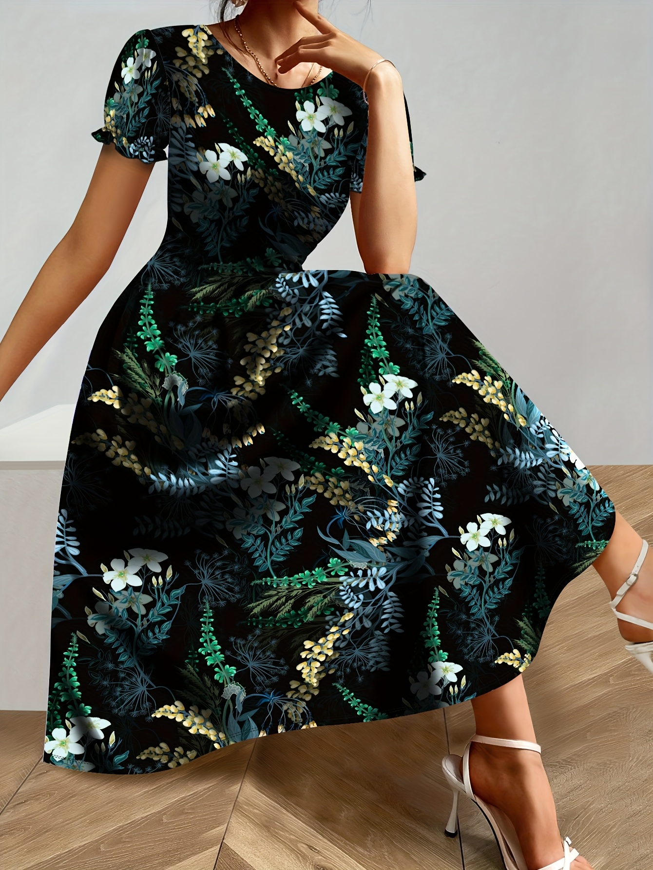 Seaside Vacation Tropical Print Dress - High-End * Design Floral Print  Dress - Elegant Fashion Spring/Summer Maxi Dress - Round Neck * *