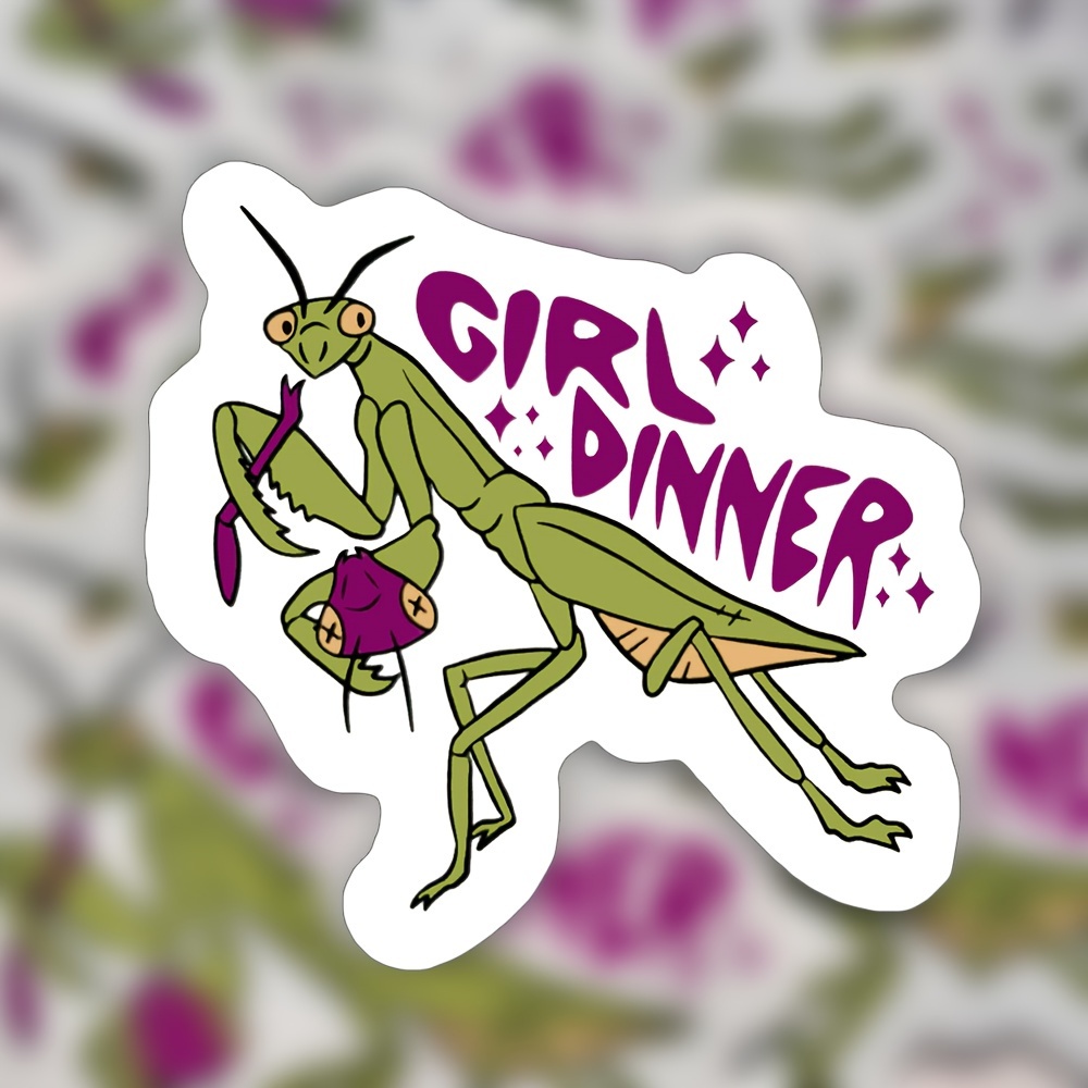 

Praying Mantis Girl Dinner Sticker - Entomology-inspired Vinyl Decal For Laptops And Water Bottles