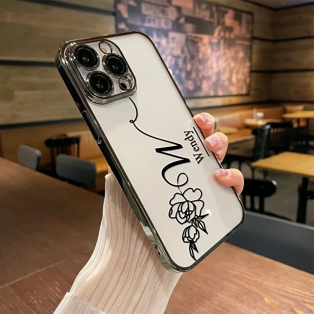 TEMU Personalized Customized Name Case For Iphone 17 16 15 14 13 12 11 Pro Max Luxury Transparent Plating Tpu Diy Name Gifts Cover 17 16 15 14 Plus