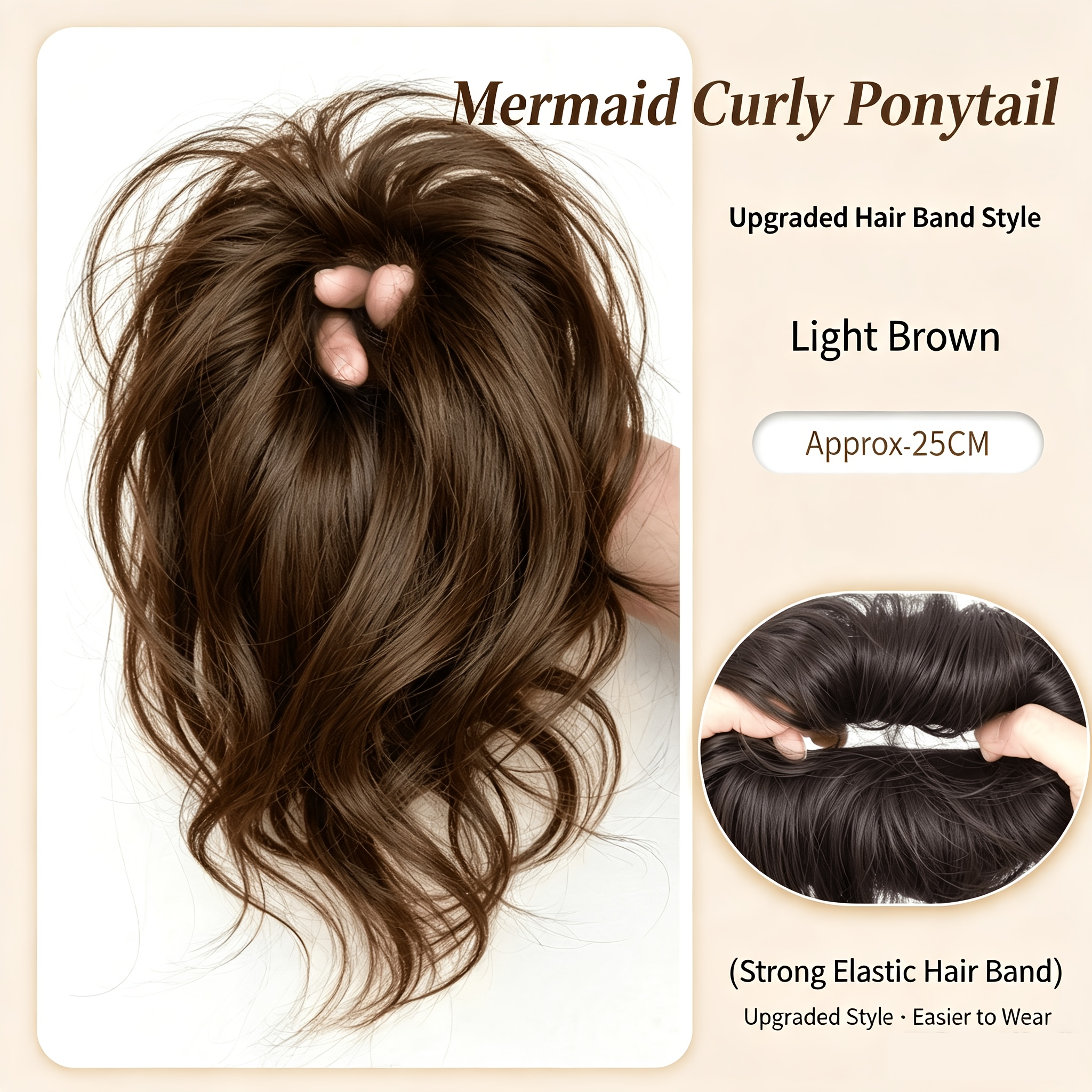 TEMU 25CM, Peluca de Coleta de , Extensión de Coleta Elástica para Mujer, Cabello Invisible y Esponjoso