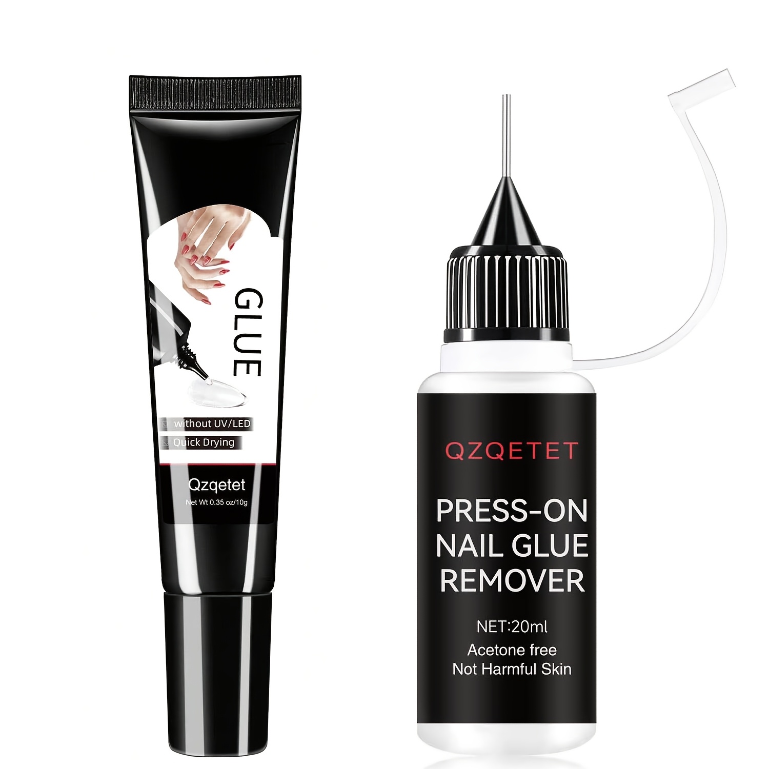 TEMU 10g Glue And 20ml Precision Glue Remover Kit – Suitable For Press-on , Quick-drying, No Lamp Required, Contains Gentle Acetone-free Glue Remover