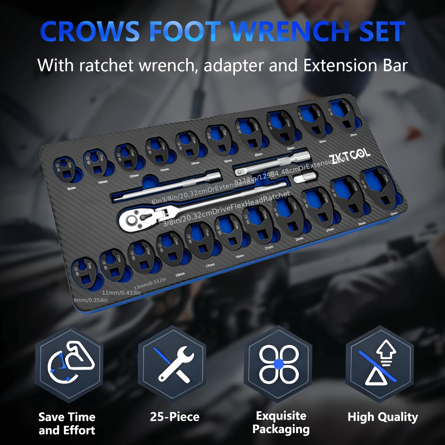 TEMU Upgraded 25pcs Flare Nut Wrench Set Metric 8-32mm With Ratchet Wrench Adapter For 3/8 And 1/2 Inch Drive Ratchets