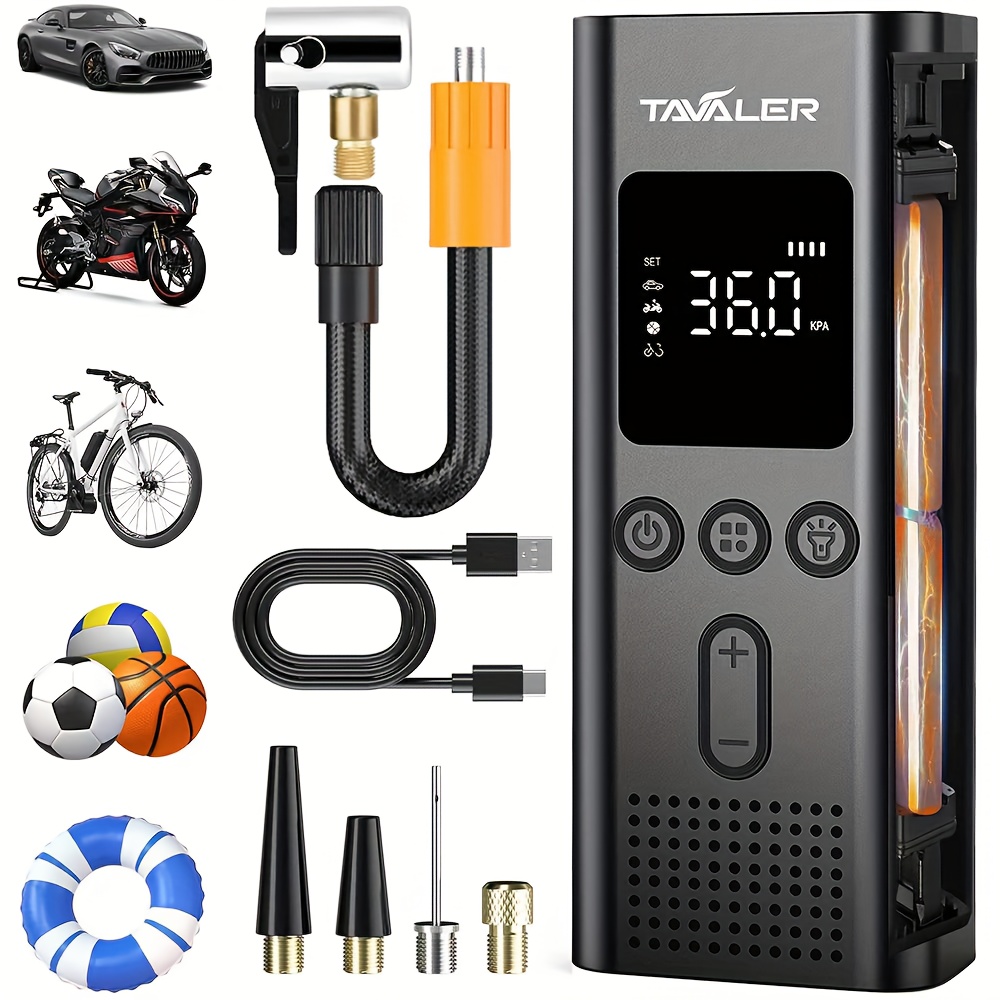 Image of Lcd Tire Inflator - 2026 New Rechargeable All-function, Pressure, Real-, Protection, Led, Inflation Accessories, Hose & Cable For Car, Motorcycle, Bike Tires, Balloons, Balls