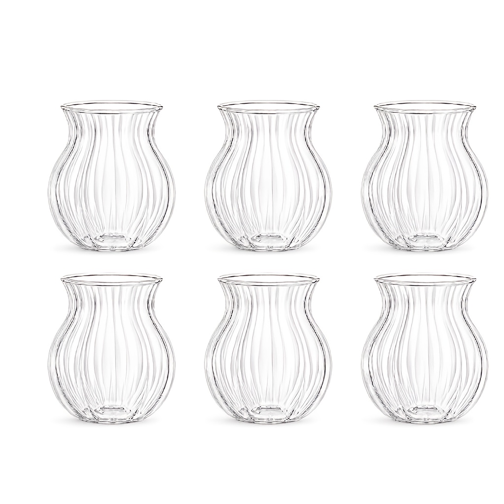 TEMU 6pcs Borosilicate Glass Cups Suitable For Milk, Juice, - Microwave Safe Thermal Resistant Shatterproof Clear Drinking Glasses With Wavy Stripe,