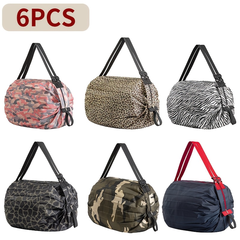 6 Reusable, Foldable Shopping Bags With Zip Closures, Featuring Adjustable Handles And Shoulder Straps, Are Great For Carrying Items While Shopping Or Going Out For Activities