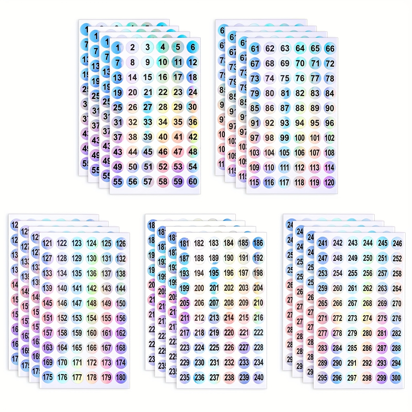 20 Sheets 1 To 300 Consecutive Laser Number Stickers Round Self Adhesive Reflective Inventory Storage Organizing Labels Sticker 2/5 Inch For Office School