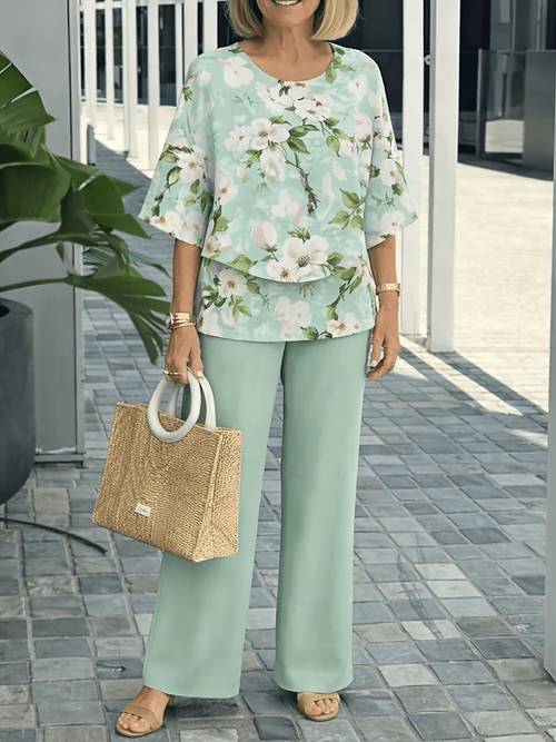 Artikelbild damen-anzug-set, kurzarm-rundhals-elegante freizeitkleidung für den urlaub