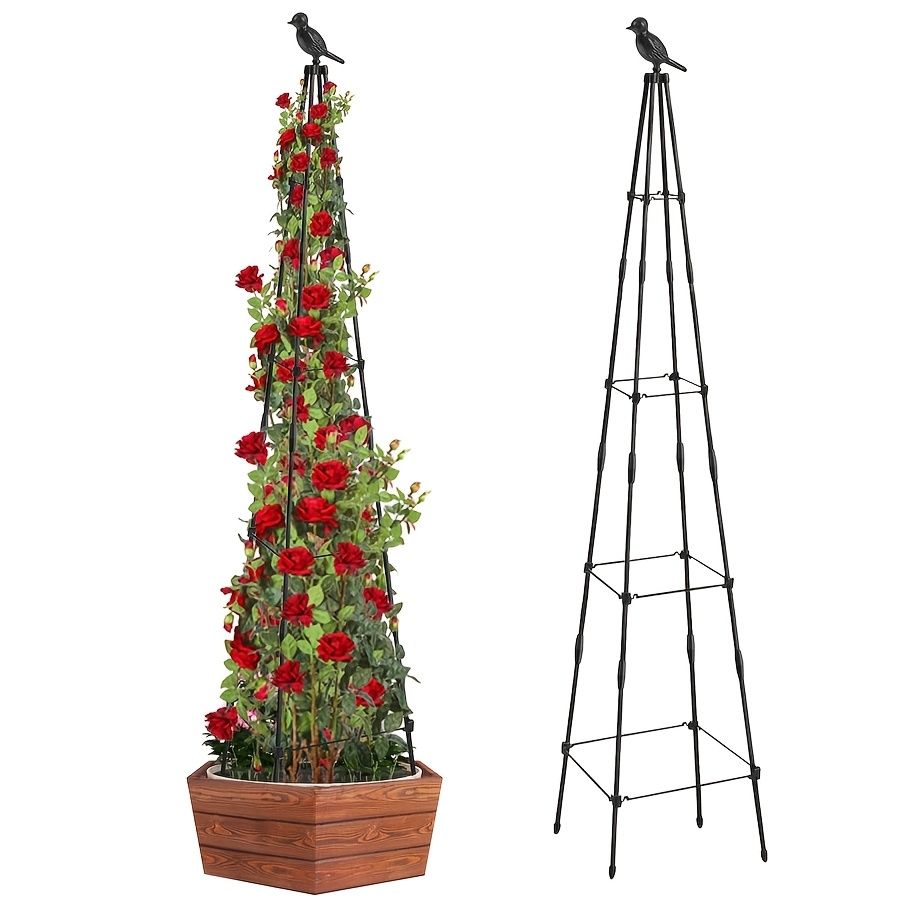 TEMU 1pc Black Plastic Plant Trellis For Climbing Vines, Flowers, And Vegetables - Indoor/outdoor Use With Roses, , Tomatoes, And Peas - Garden Decor