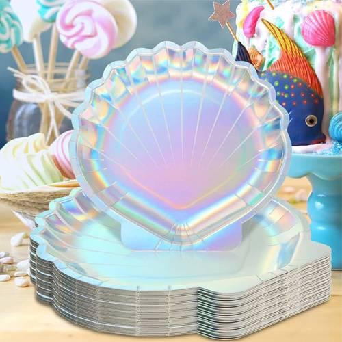 mermaid party pack 7 seashell plates disposable napkins set for birthday wedding decorations mermaid supplies mermaid plates valentine carnival mardi gras k lner karneval easter wedding valentine carnival ramadan easter wedding