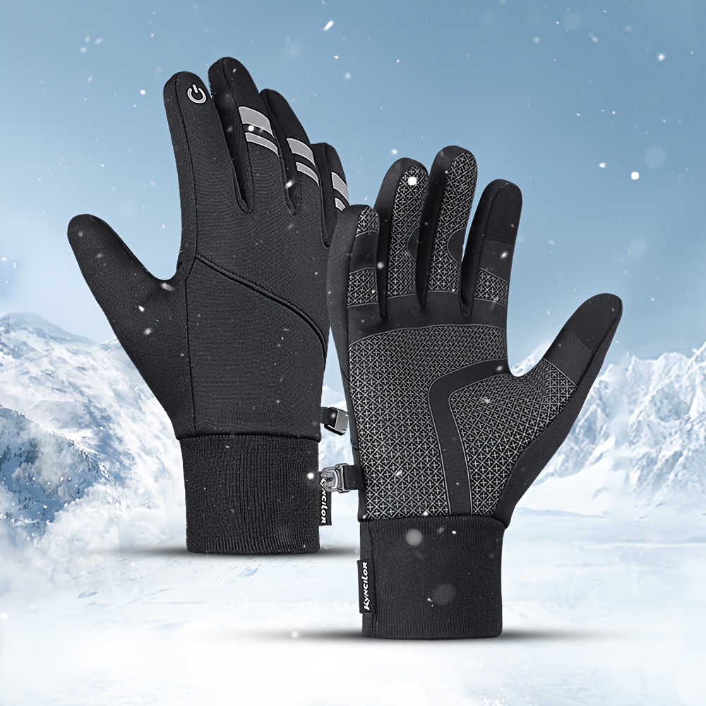 TEMU 1 Pair Men's & Women's Thermal Winter Gloves Compatible For Smartphone Touchscreen, Anti-slip Grip, Warm With Wrist Strap Closure For Skiing, Cycling, Hiking, Outdoor Sports - Weather Gloves