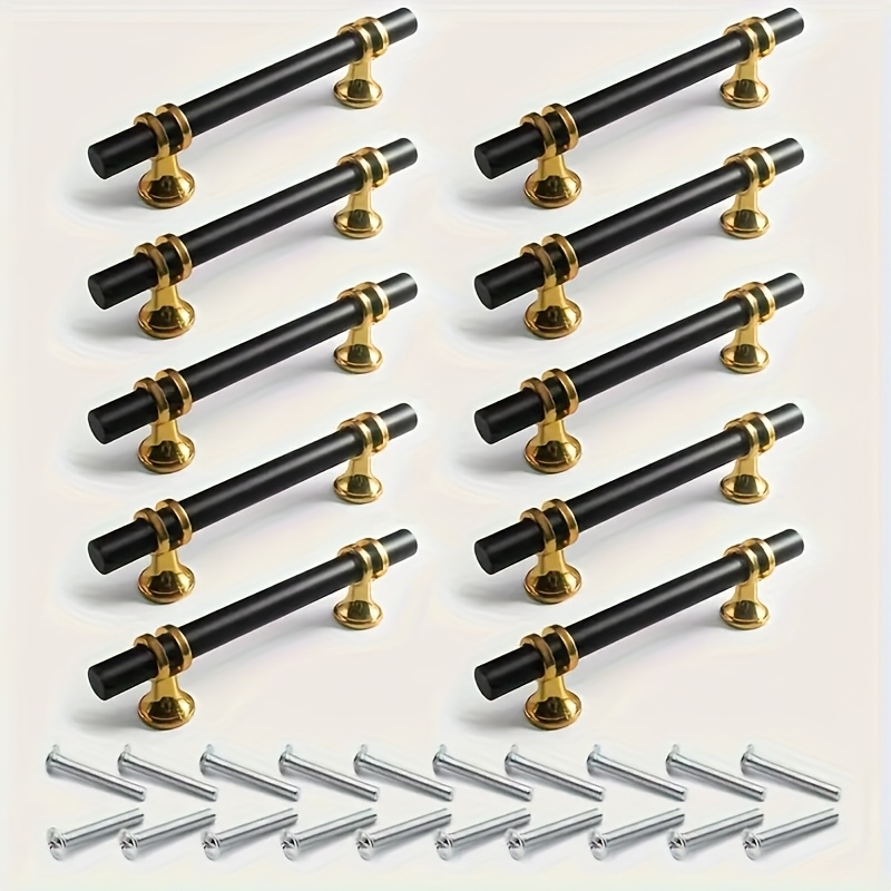 E-shop 10 Stück Elegante Schwarze & Goldene Edelstahl Schrankgriffe - Polierte Oberfläche, Langlebige Metallkonstruktion, 96mm/128mm/160mm Größen für