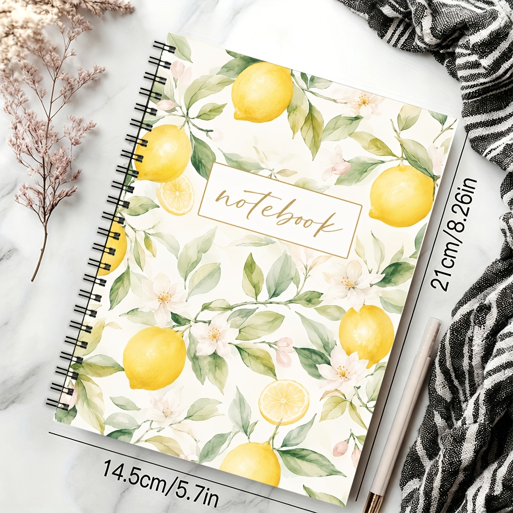 TEMU 1 Watercolor Lemon Floral Spiral Notebook. Style. Student Notes, Daily Journals, And Office Lists, Portable And Aesthetic Stationery