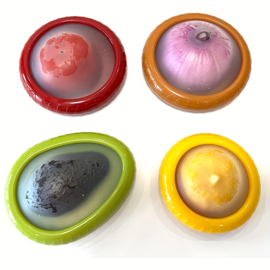 

Ensemble de 4 Boîtes de Conservation de Légumes en Silicone, Boîtes de Conservation Réutilisables pour Avocat, Oignon, Tomate & Citron avec Couvercles à - Lavables au Lave-Vaisselle