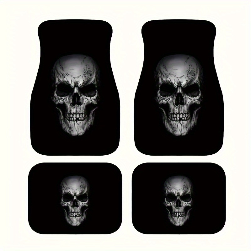 TEMU 4pcs Black Print Car Floor Mats Set - Fit, Polyester Front & Rear Auto Interior Accessories