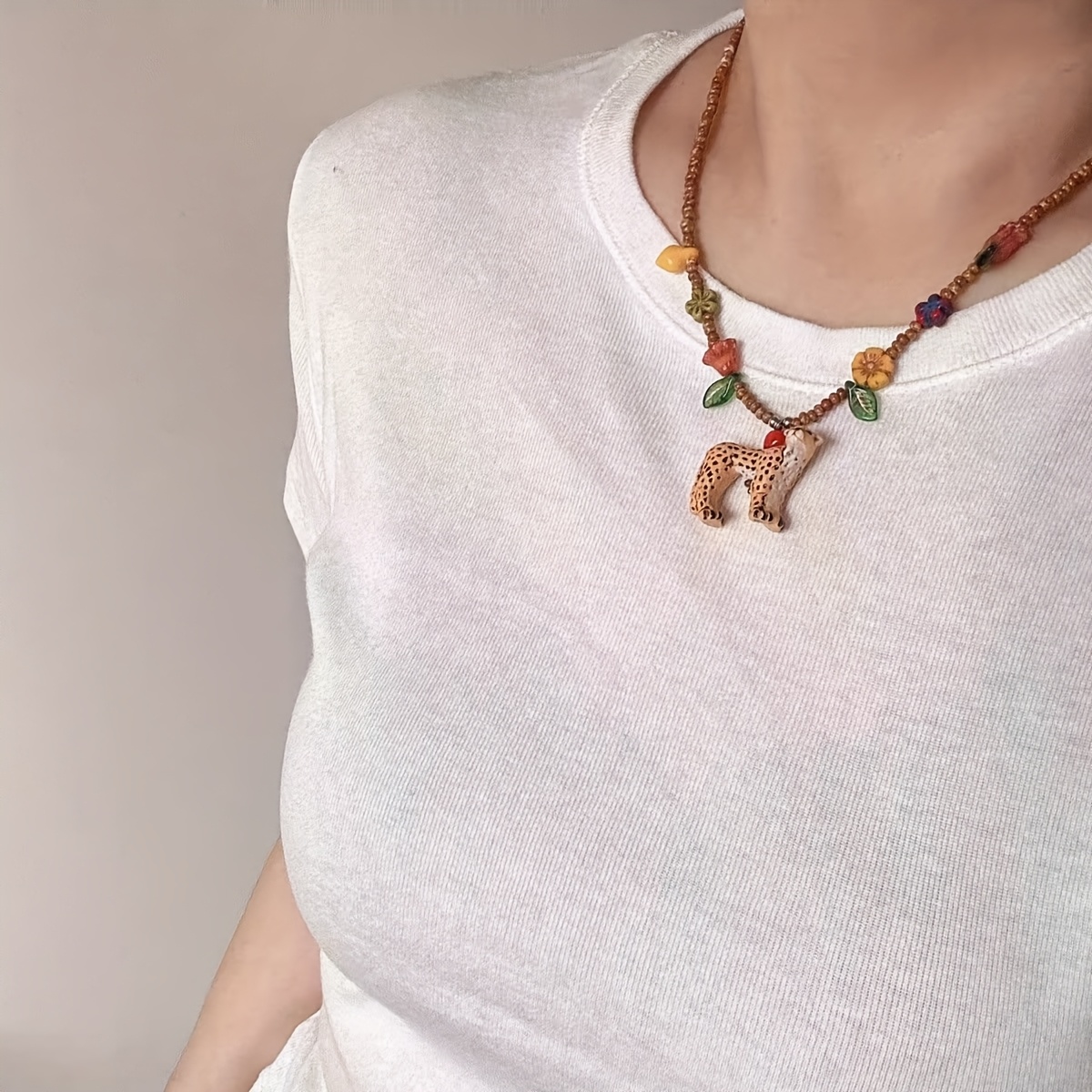 TEMU Collana di nicchia elegante " persone hanno buoni " con stampa leopardata