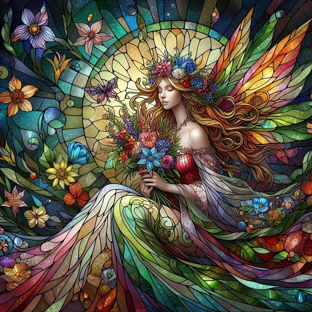 

1pc Large Size 50x50cm/19.7x19.7in Without Frame Diy 5d Diamond Art Painting, The Green Fairy, Full Rhinestone Painting, Diamond Art Embroidery Kits, Handmade Home Room Office Decor