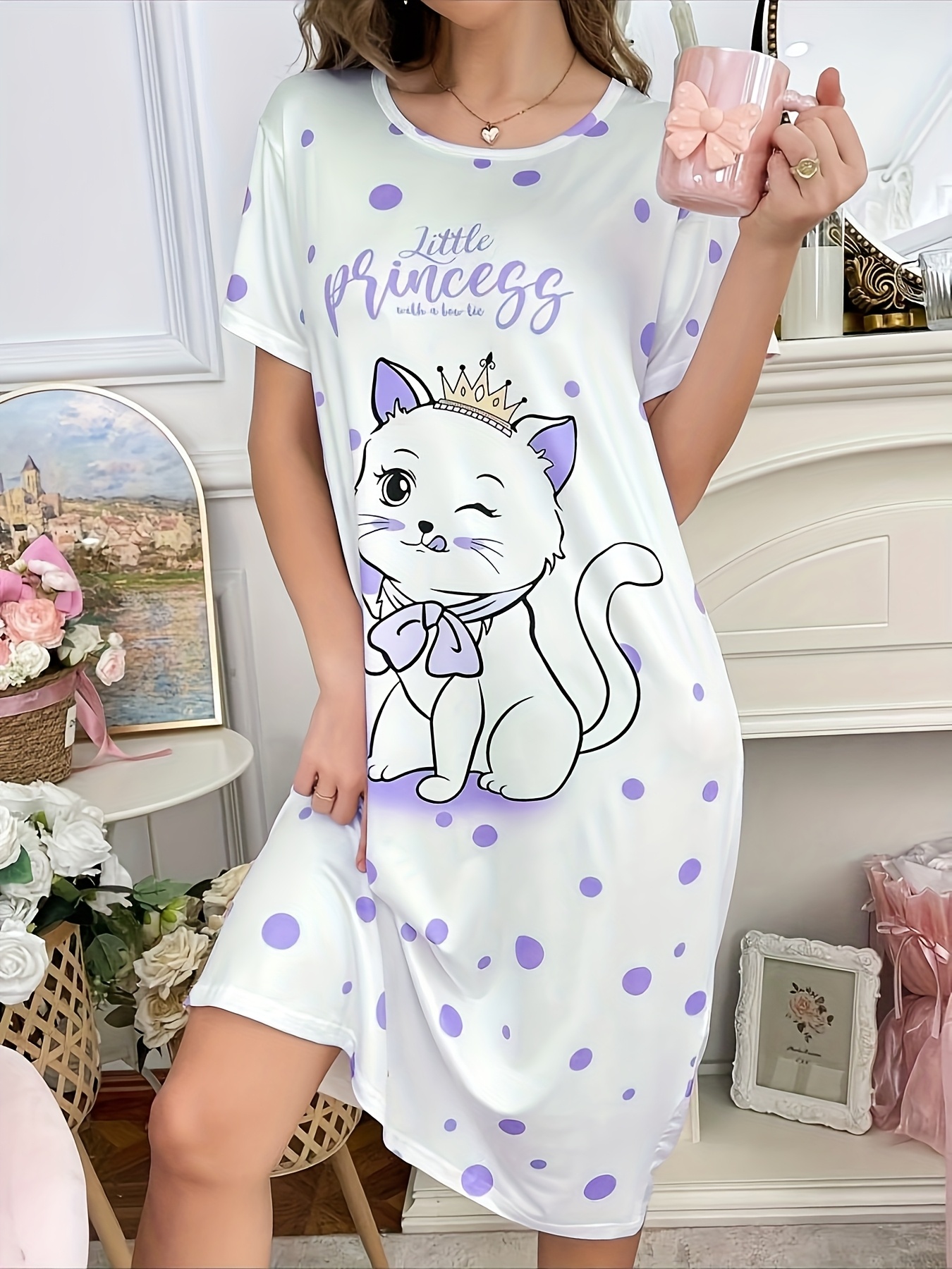 cute pj dress Cute Pink Bow Print Pajama Set  Soft & Comfortable Sleepwear Youth 11