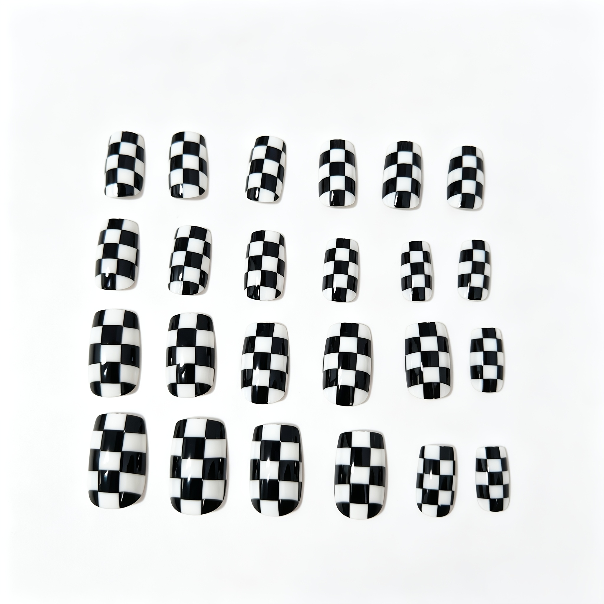 TEMU 48pcs Black And White Mixed Glossy Press-on Nails. Short Square Nail Art Holiday Press-on Nails With Durability