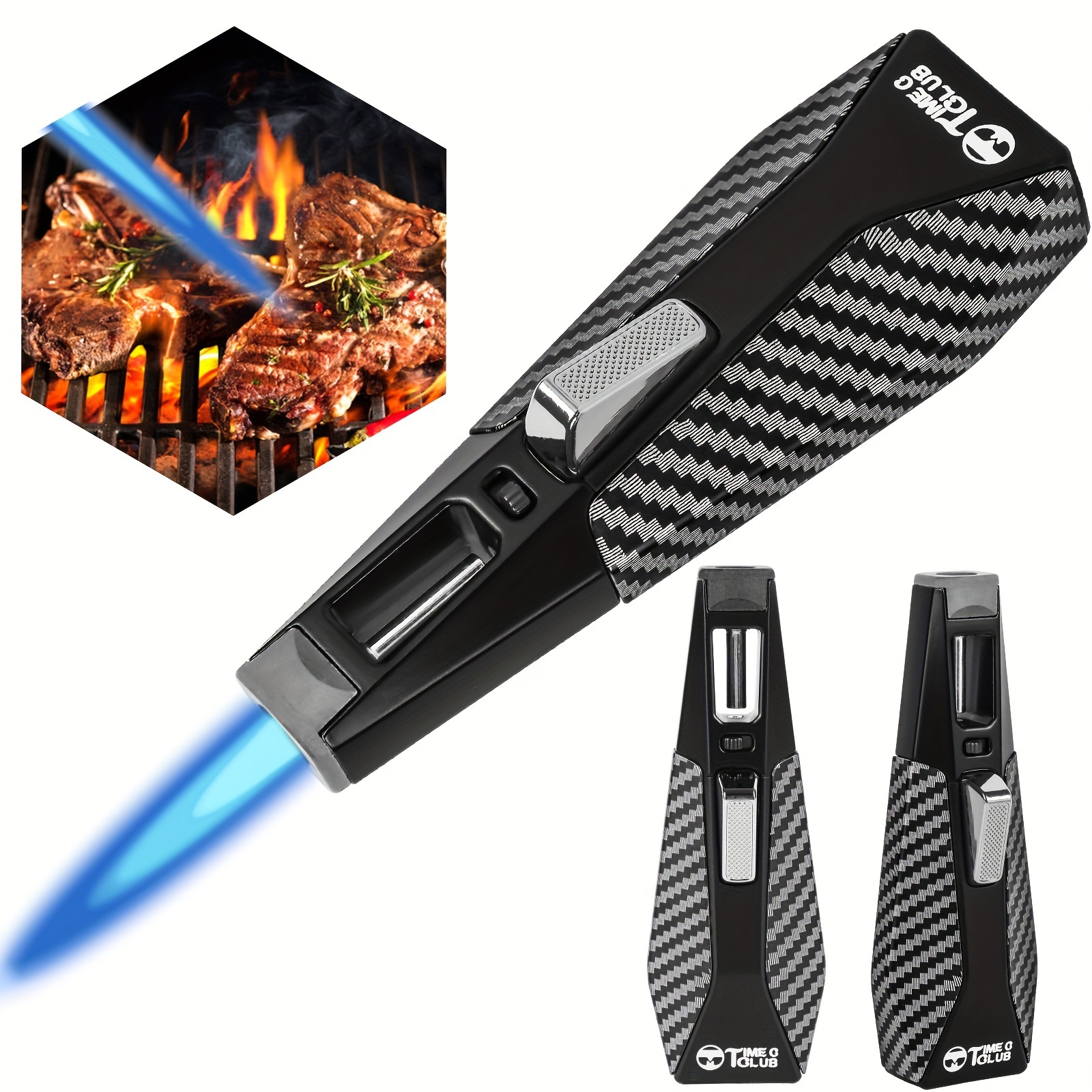 TEMU Butane Rechargeable avec Verrou de Sécurité et Flamme Réglable, Conçu pour une Utilisation Anti-Vent et une Poignée en Fibre de Carbone, Idéal