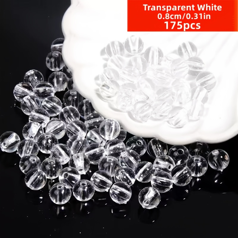 TEMU 350/175/88 pièces de perles d'espacement en acrylique blanc transparent - 6/8/10 mm tailles assorties pour la fabrication de bijoux DIY