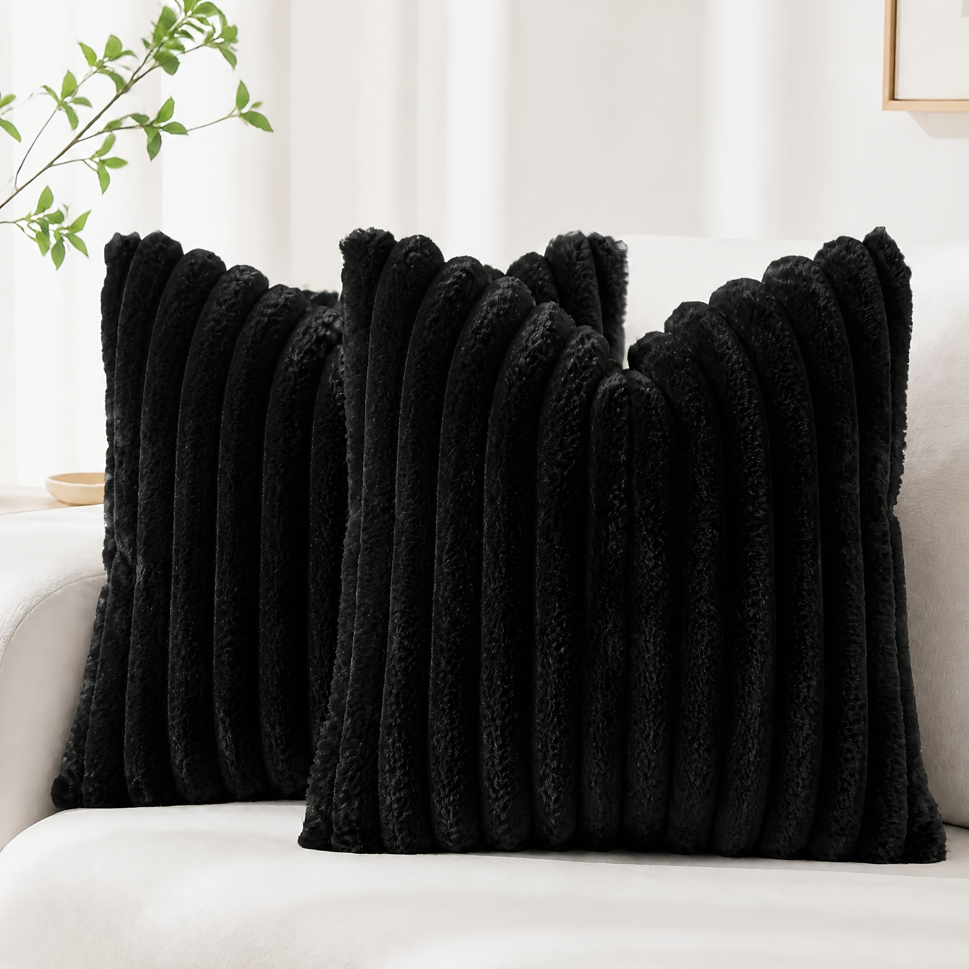 TEMU 2pcs Boho Faux Fur Throw Pillow Covers, Soft Fluffy Plush Cushion Cases, Multiple Sizes 12*20in/16*16in/18*18in/20*20in, Luxury Farmhouse Style