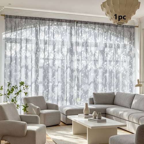 item picture 1pc rod holder gray european style jacquard curtain modern living room bedroom semi transparent finished window curtain