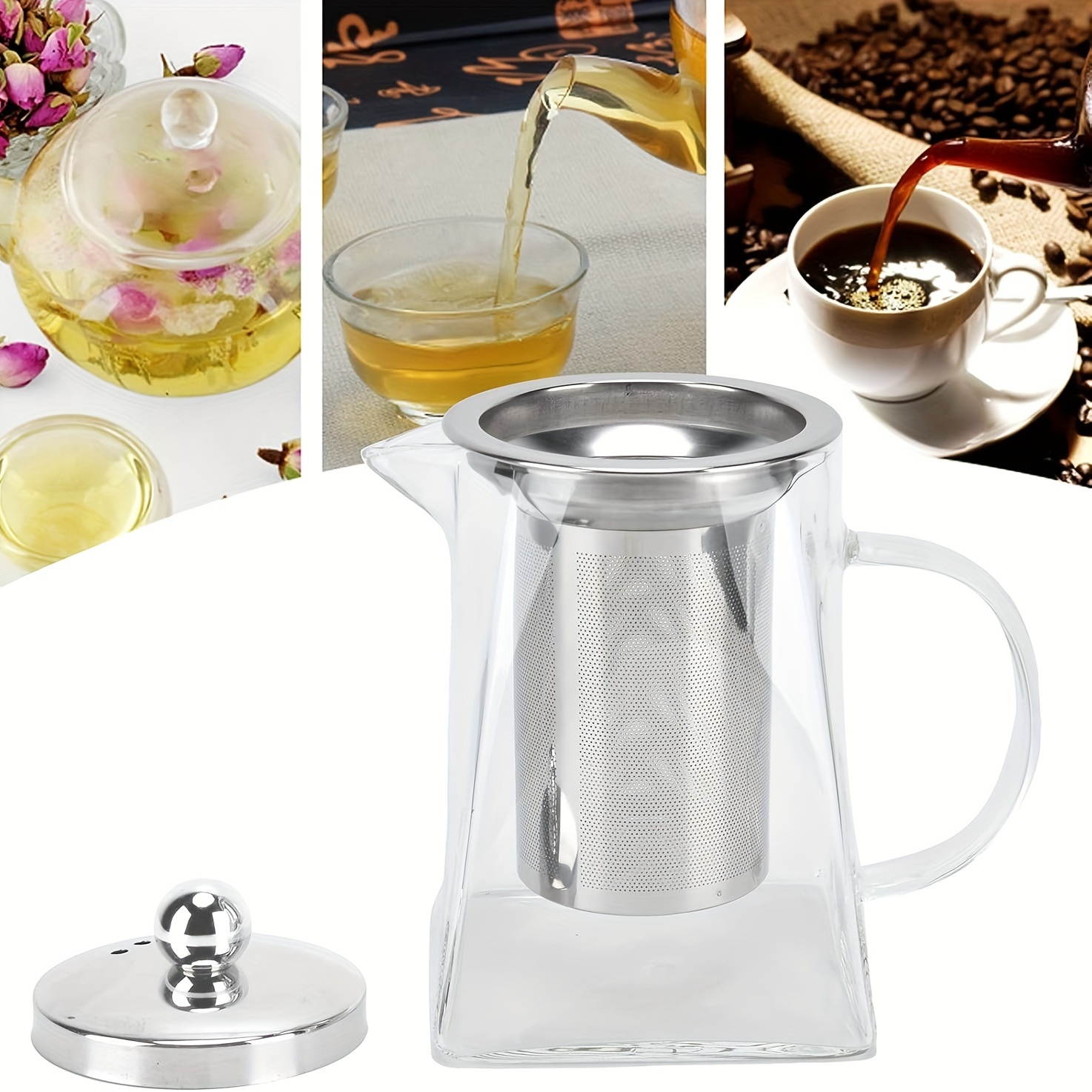 

1pc, Tea Stainless Steel And Lid, -borosilicate , -safe, Flowering And , Pot For Kitchen Use