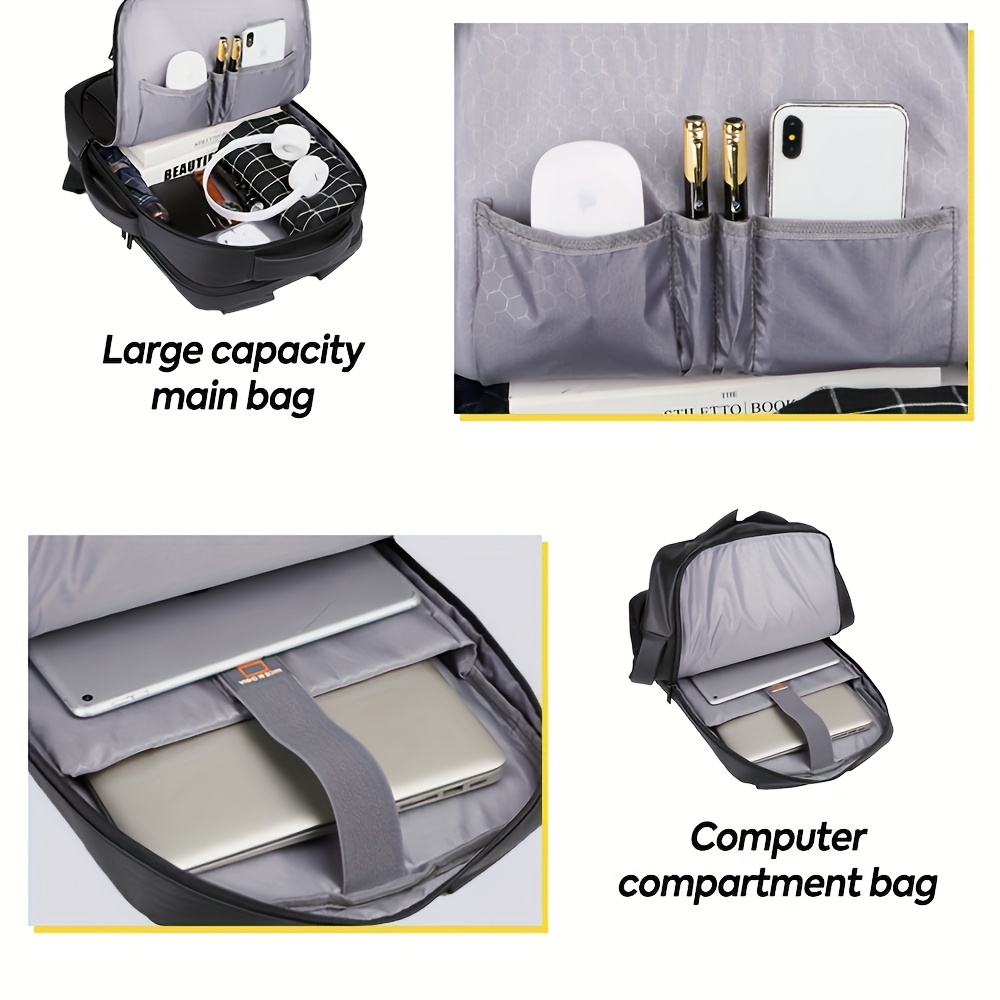 durable 15 6 laptop backpack with usb port padded divider multiple pockets adjustable straps lightweight design ideal for business travel school black oxford cloth business travel backpack   design padded compartments 4