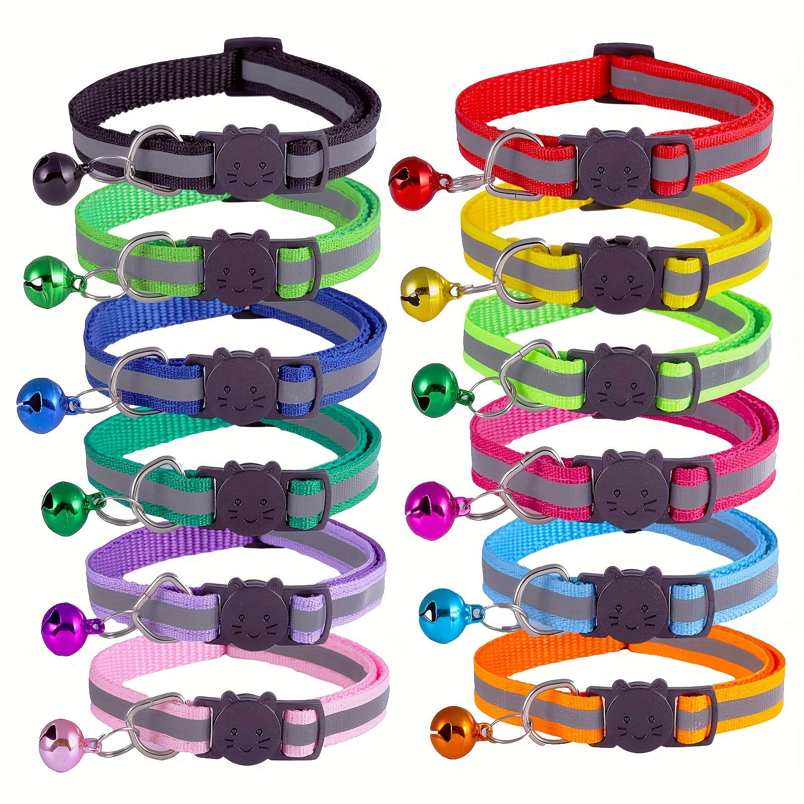 

12 Reflective Cat Collars , Striped Polyamide Collars Round Ear