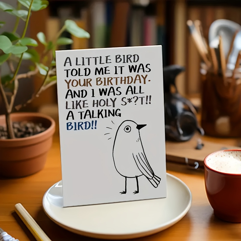

1pc Humorous Cartoon Bird Birthday Card - Greeting , White With Black , Birthday Celebrations