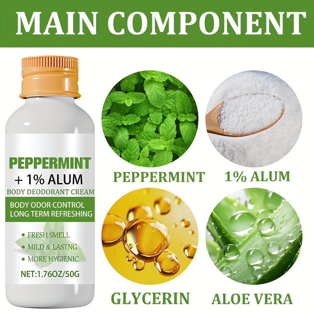 Mint Deodorant Cream -- Mint, 1% Alum, Glycerin, Aloe Vera -- Fresh Smell, Mild and Long-lasting, More Hygienic -- Body Odor Control, Long-lasting Fresh Fragrance -- Body Deodorant Cream -- Unisex