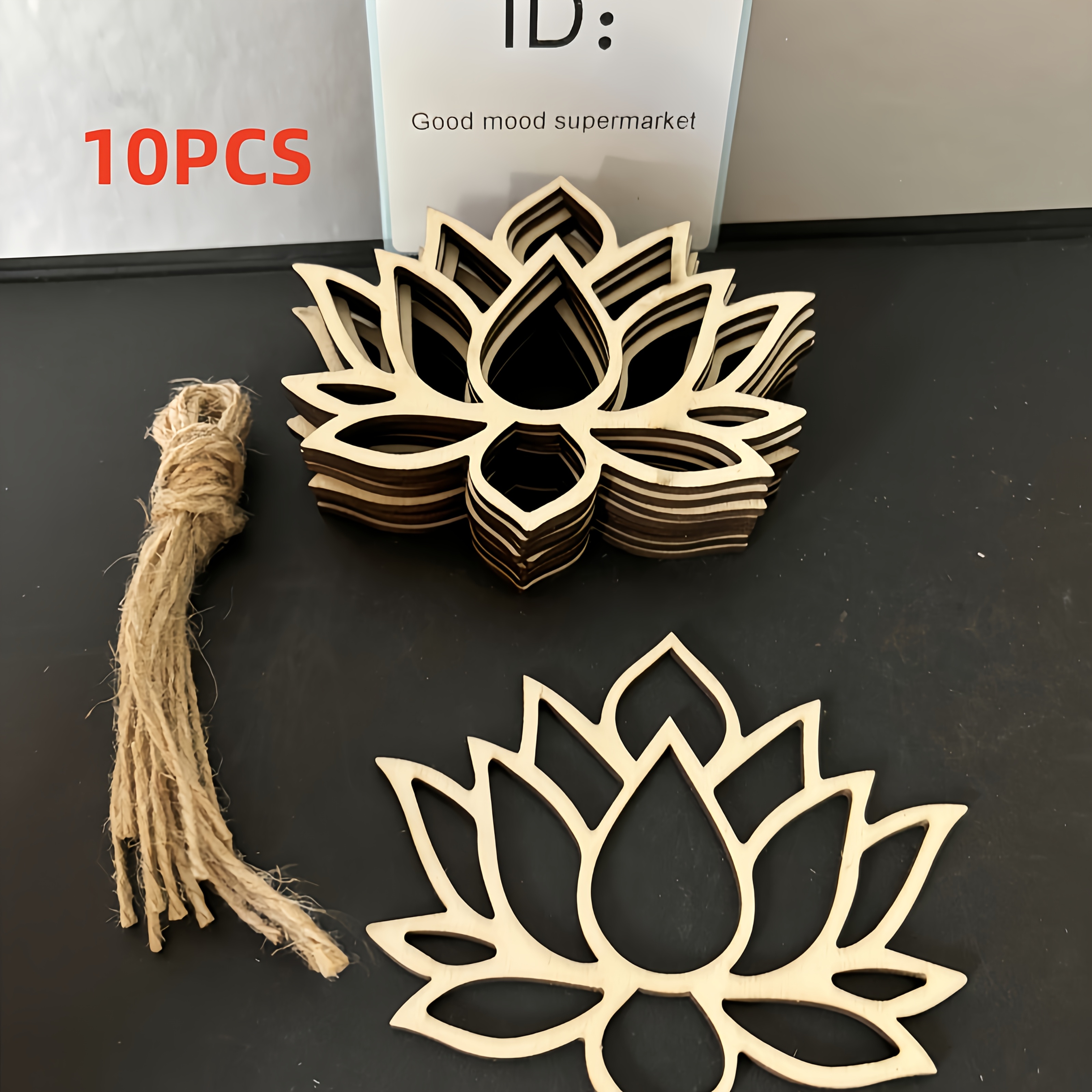 Image of 10pcs Wooden Lotus Flower Wooden Chip Frame Is Used Catchers To Wall Decorations And Hanging Decorations