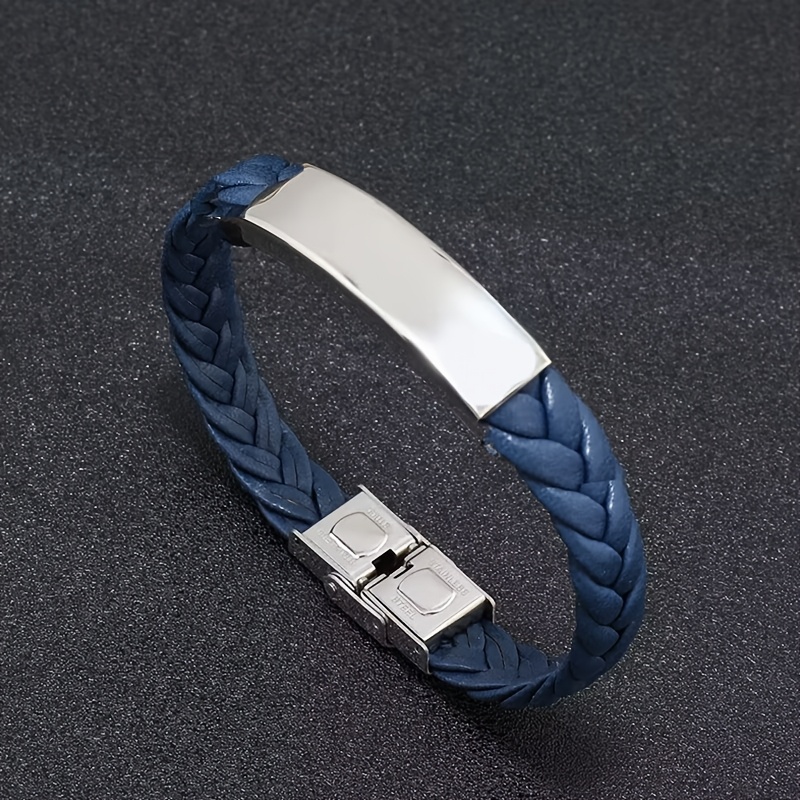 Personalized Braided Leather Bracelet with Engraved ID for Men Women