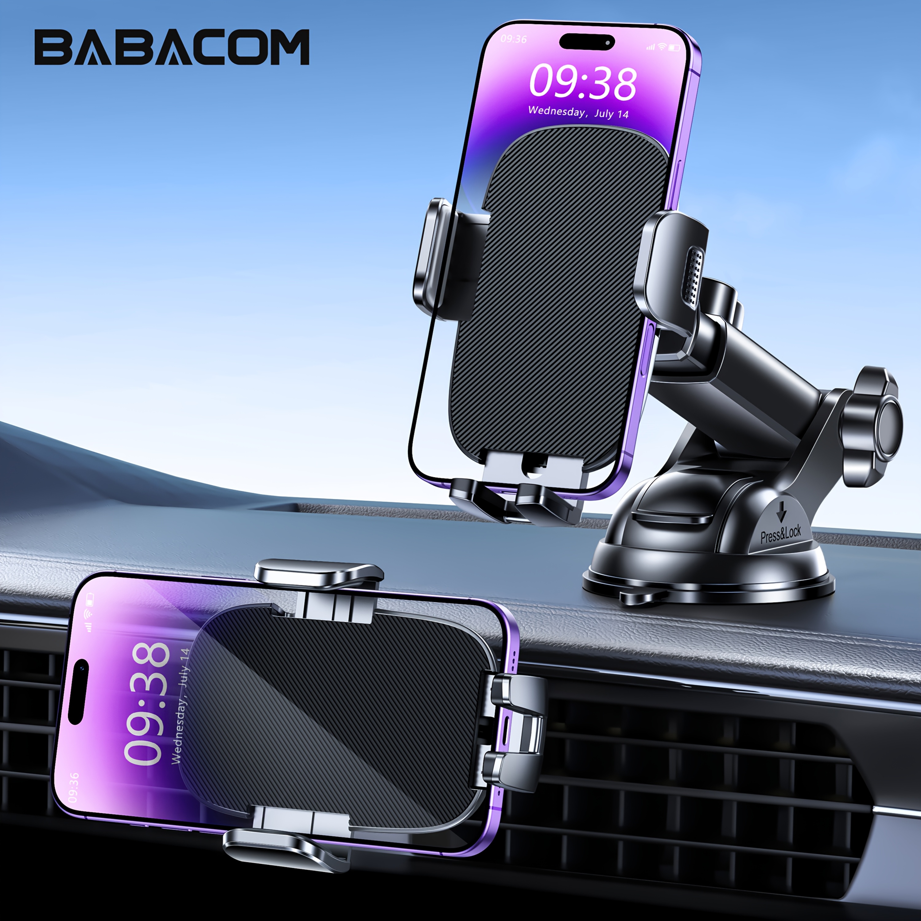 TEMU Babacom 3-in-1 Multipurpose Mobile Phone Holder Car Suction Cup With Superior For Dashboard, Air Vents, Desktop, 360Â° Rotatable And One-handed