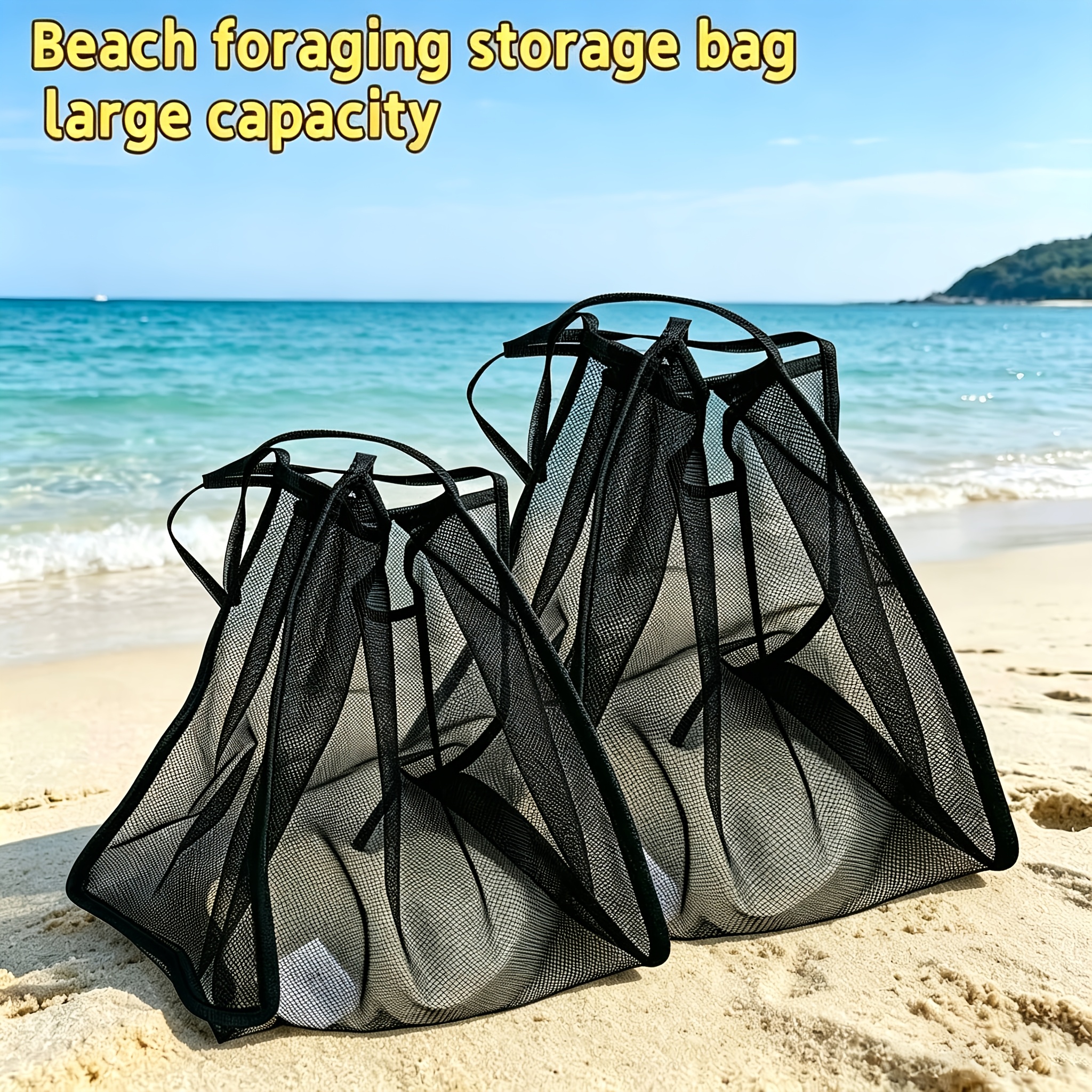 TEMU 2pcs Large-capacity Black Portable Beach Storage Bag; Ideal For Summer Shoreline And Beach Trips; Stylish, Lightweight, High-capacity, Versatile