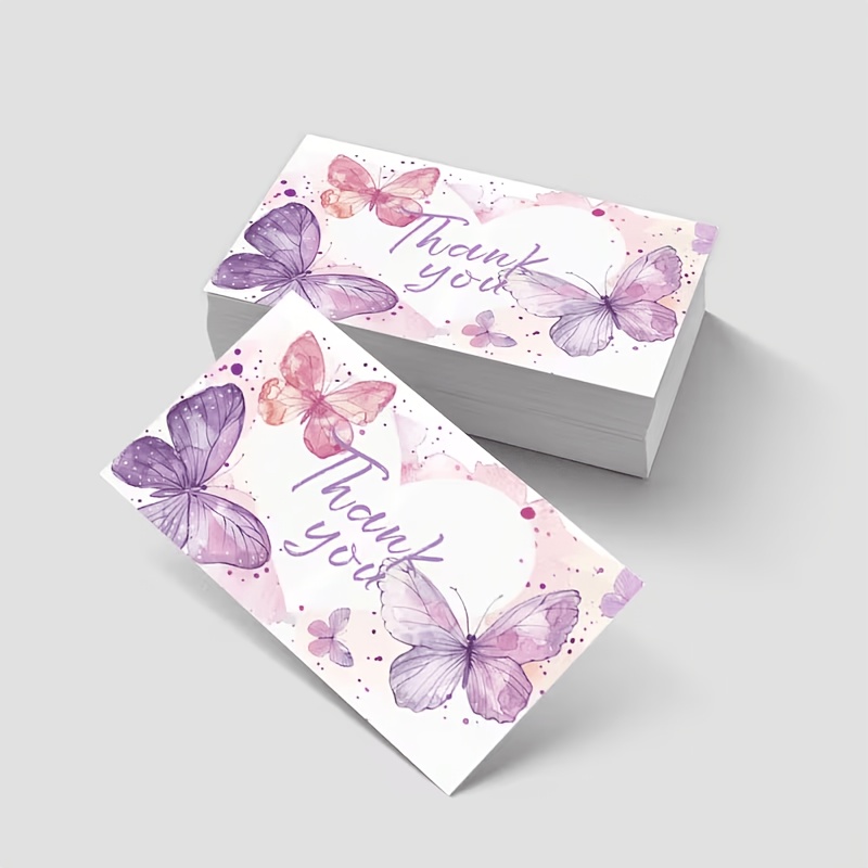 TEMU 50pcs Of Watercolor Heart Thank You Cards, Artistic Cards In Purple And Pink Colors, Suitable For Any Recipient To Gratitude, Gift Packaging