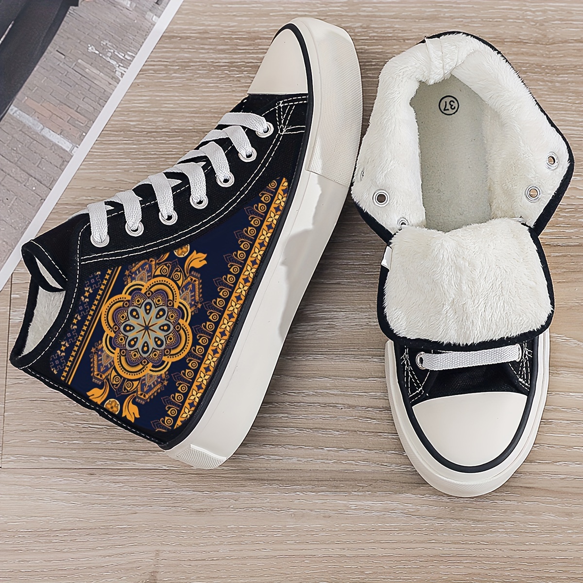 Red Heart Pattern - Sustainably Made Men’s high top canvas shoes