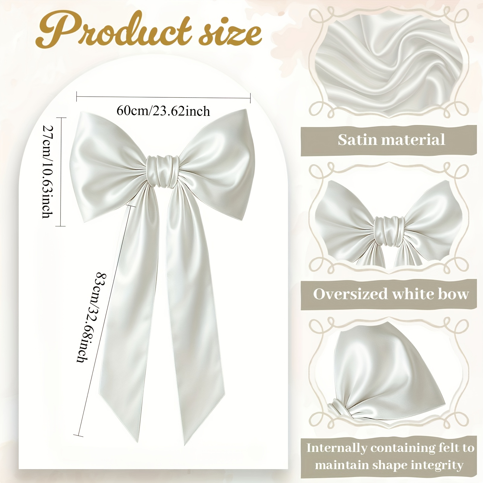 1pc, Large Oversized White Satin Bow, Elegant Enormous Bow Wall Home Decoration, Birthday, Wedding, Bridal Shower, Shower Party Celebrations