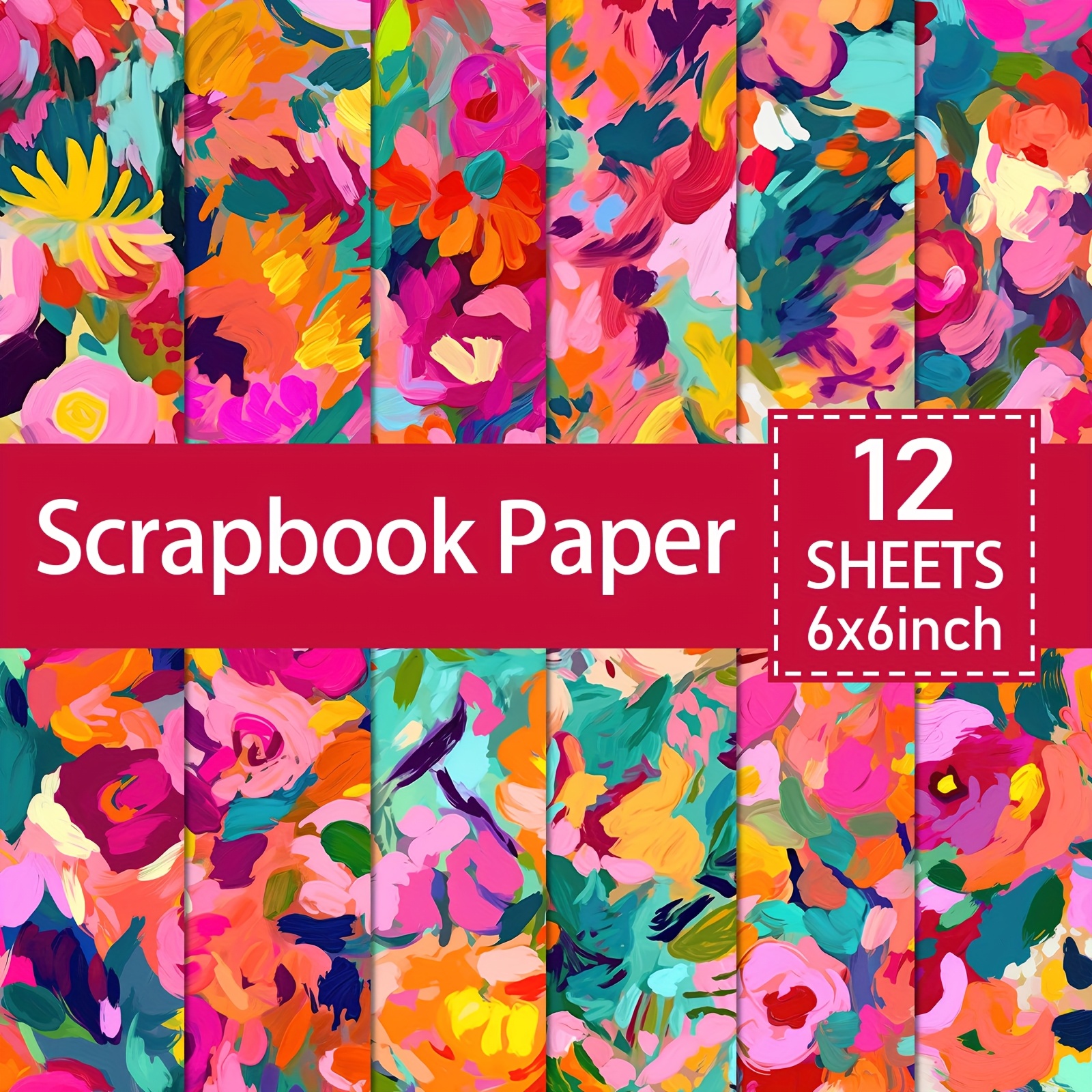 TEMU ASSTSS Bloc de Papier pour Scrapbooking 6"x6" - 12 Feuilles de Floraux Éclatants pour à Bullets, la Décoration et l'Artisanat - Papier de Haute