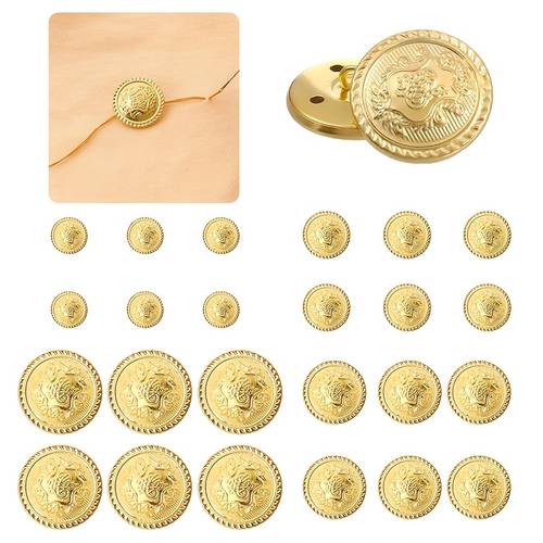 24pcs golden metal buttons set vintage brass emblem shank buttons golden suits buttons for women men suits uniform jacket sport coat 15 18 20 25cm 4 size for choose