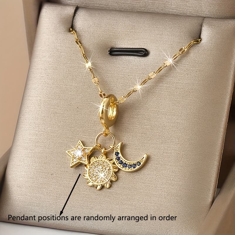 Women's Adjustable Moon Star Crystal Pendant Necklace